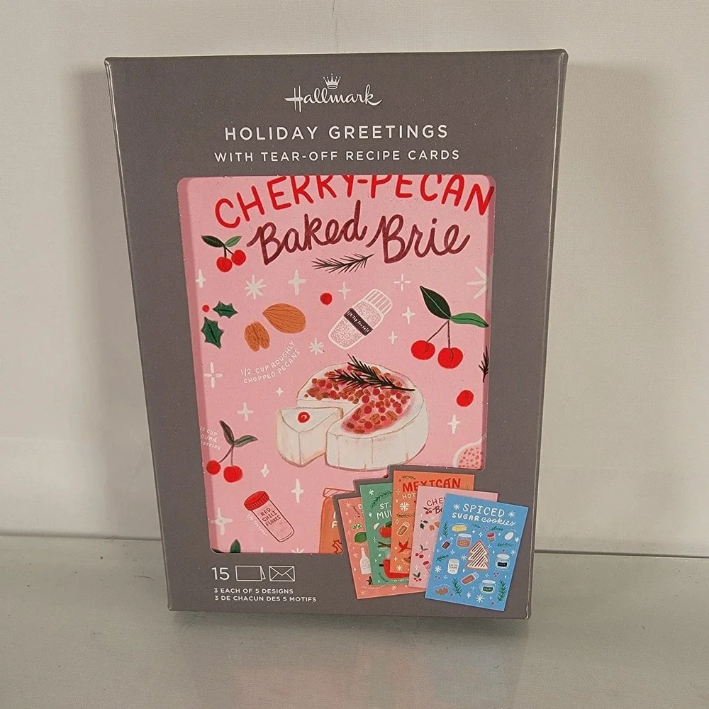 Hallmark Boxed Christmas Cards 15 Cards & Envelopes w/Tear-Off recipe Cards~ New